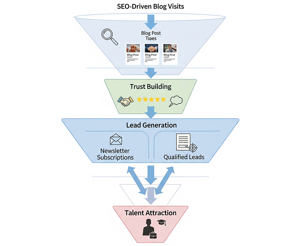 Content funnel (Blog Visit Trust Conversion Subscription or Lead)