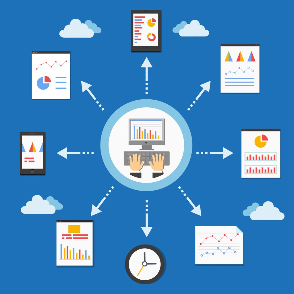 Enterprise architecture diagram showing datareport flow