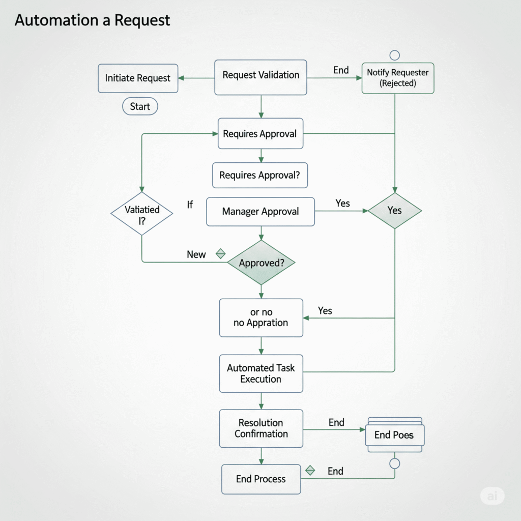 Flowchart showing request approval resolution automationaa